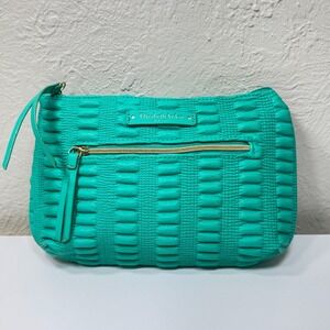 Elizabeth Arden Cosmetic Bag‎ Makeup Pouch Teal Quilted Puffy Fringe Zip Travel